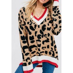HYPED UNICORN Leopard V-Neck Oversize Sweater